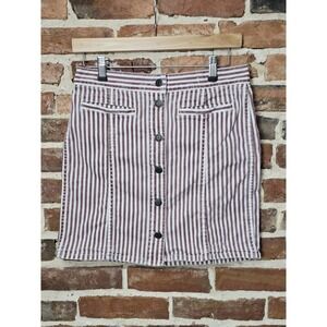 Madewell Skirt Womens Sz 27 Red White Striped Stretch Denim Straight